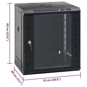 12U Wall Mounted Network Cabinet 19" IP20 - Black & Durable