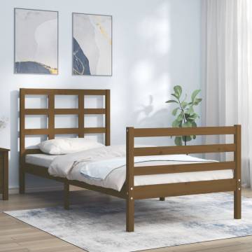 Honey Brown Bed Frame with Headboard - Solid Wood 90x200 cm