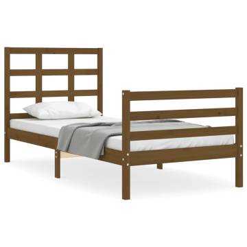 Honey Brown Bed Frame with Headboard - Solid Wood 90x200 cm