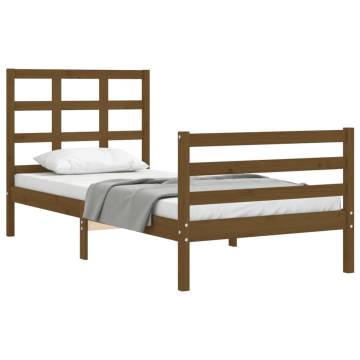 Honey Brown Bed Frame with Headboard - Solid Wood 90x200 cm