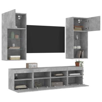 5 Piece TV Wall Units with LED - Concrete Grey | HipoMarket