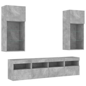 5 Piece TV Wall Units with LED - Concrete Grey | HipoMarket