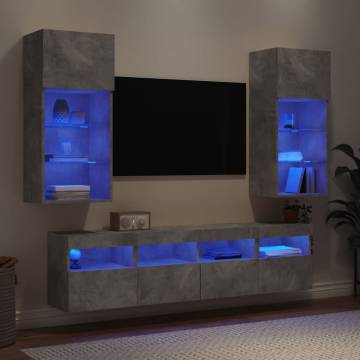 5 Piece TV Wall Units with LED - Concrete Grey | HipoMarket