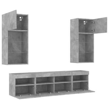 5 Piece TV Wall Units with LED - Concrete Grey | HipoMarket