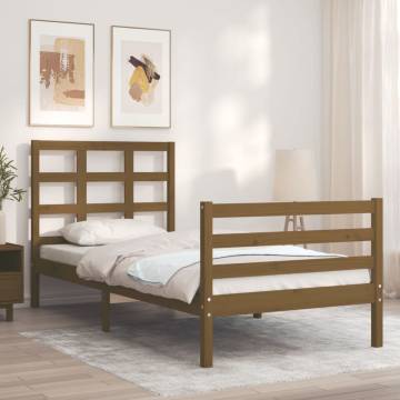 Honey Brown Bed Frame with Headboard - Solid Wood 90x200 cm