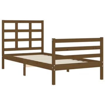 Honey Brown Bed Frame with Headboard - Solid Wood 90x200 cm