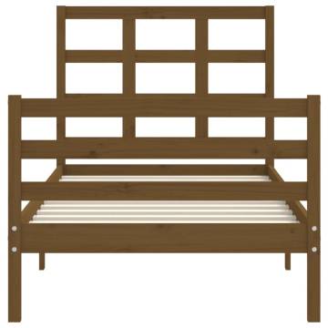 Honey Brown Bed Frame with Headboard - Solid Wood 90x200 cm