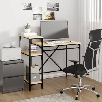 Sonoma Oak Desk with Shelves - Industrial Style Office Furniture