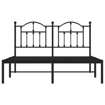 Metal Bed Frame with Headboard - Black 135x190 cm Double