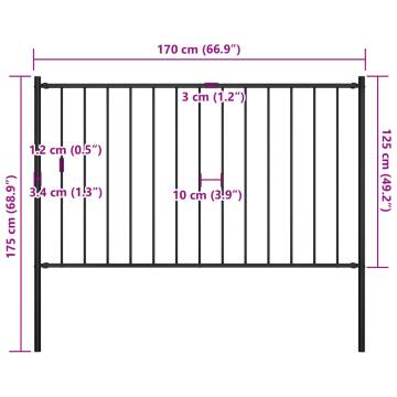 Powder-Coated Steel Fence Panel with Posts - 1.7x1.25 m Black