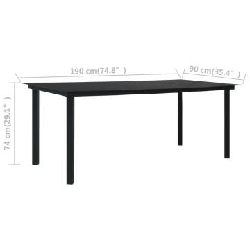 Garden Dining Table Black 190x90 cm - Steel and Glass