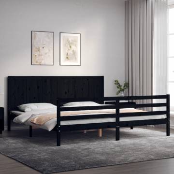 Black Bed Frame with Headboard | Solid Wood | 200x200 cm