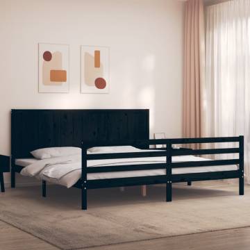 Black Bed Frame with Headboard | Solid Wood | 200x200 cm