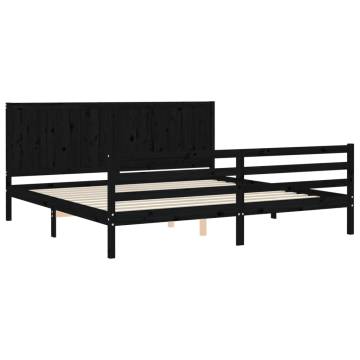 Black Bed Frame with Headboard | Solid Wood | 200x200 cm