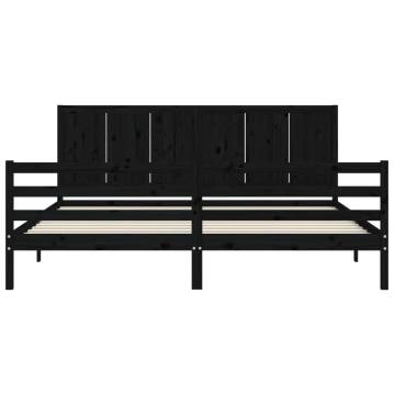 Black Bed Frame with Headboard | Solid Wood | 200x200 cm