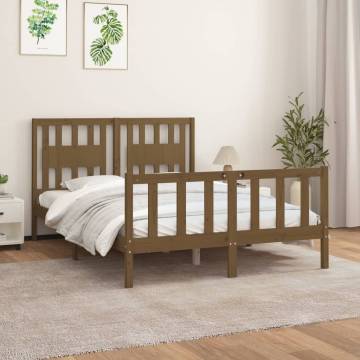 Honey Brown Bed Frame with Headboard - Solid Pine 120x200 cm