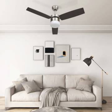 Ceiling Fan with Light & Remote Control - Dark Brown, 108 cm