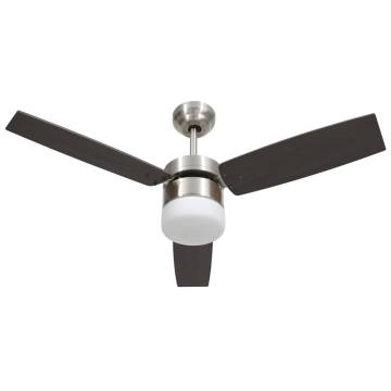 Ceiling Fan with Light & Remote Control - Dark Brown, 108 cm