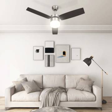 Ceiling Fan with Light & Remote Control - Dark Brown, 108 cm