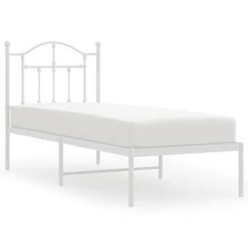 White Metal Bed Frame with Headboard – Small Single 75x190 cm