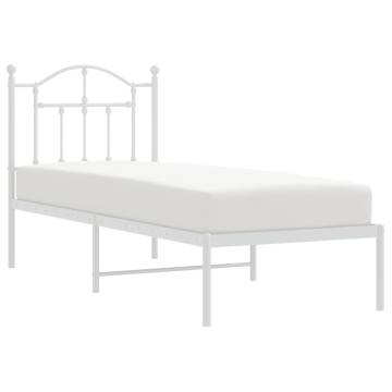 White Metal Bed Frame with Headboard – Small Single 75x190 cm