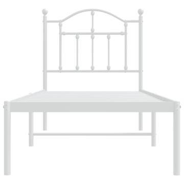 White Metal Bed Frame with Headboard – Small Single 75x190 cm