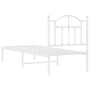 White Metal Bed Frame with Headboard – Small Single 75x190 cm