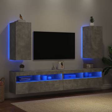 TV Wall Cabinets with LED Lights - Concrete Grey - 2 pcs