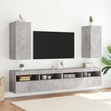 TV Wall Cabinets with LED Lights - Concrete Grey - 2 pcs