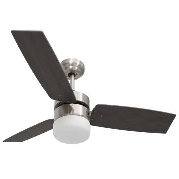 Ceiling Fan with Light & Remote Control - Dark Brown, 108 cm