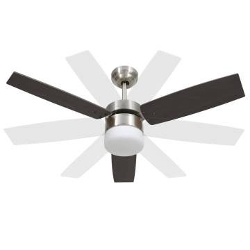 Ceiling Fan with Light & Remote Control - Dark Brown, 108 cm