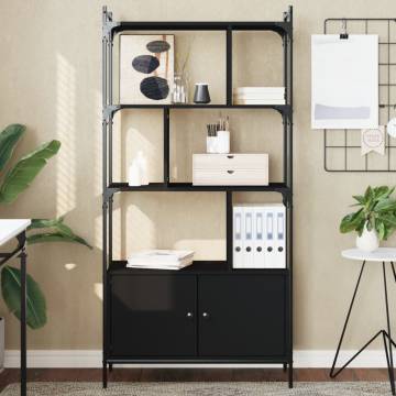 Stylish Black Bookcase with Doors - 76.5x30x154.5 cm