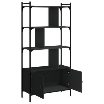 Stylish Black Bookcase with Doors - 76.5x30x154.5 cm