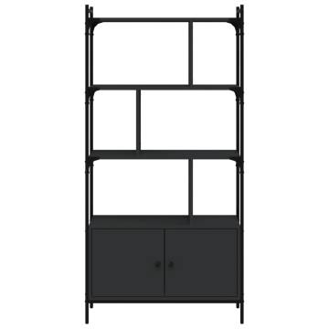 Stylish Black Bookcase with Doors - 76.5x30x154.5 cm