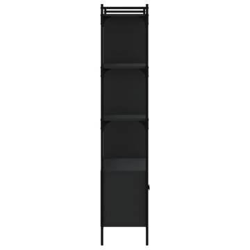 Stylish Black Bookcase with Doors - 76.5x30x154.5 cm