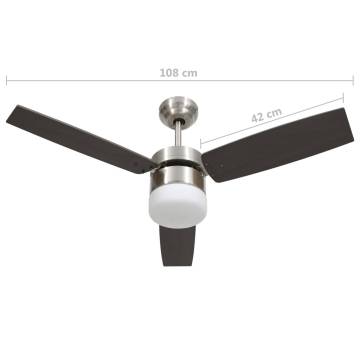 Ceiling Fan with Light & Remote Control - Dark Brown, 108 cm