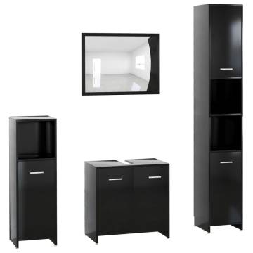 4 Piece Bathroom Furniture Set - Black Engineered Wood