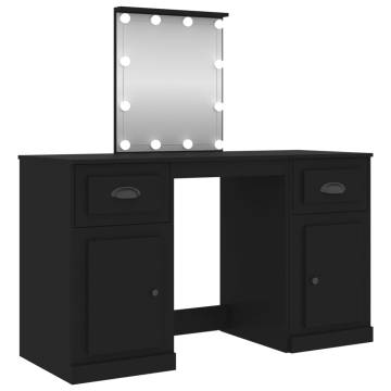 Stylish Black Dressing Table with LED Lights - 130x50 cm