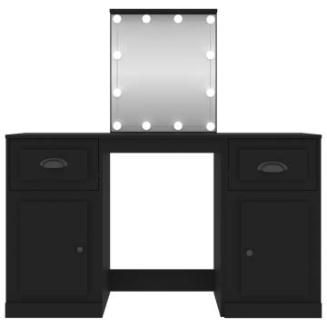 Stylish Black Dressing Table with LED Lights - 130x50 cm