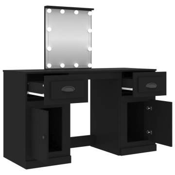 Stylish Black Dressing Table with LED Lights - 130x50 cm