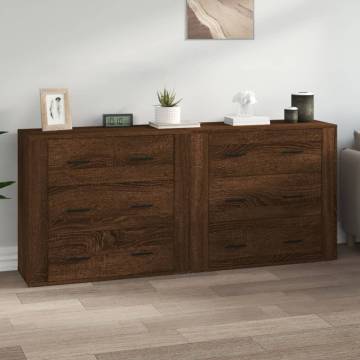 Classic Brown Oak Engineered Wood Sideboards - Set of 2