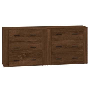 Classic Brown Oak Engineered Wood Sideboards - Set of 2