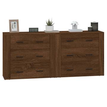 Classic Brown Oak Engineered Wood Sideboards - Set of 2