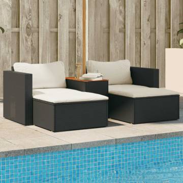 5 Piece Garden Sofa Set with Cushions - Black Poly Rattan