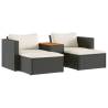 5 Piece Garden Sofa Set with Cushions - Black Poly Rattan