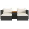 5 Piece Garden Sofa Set with Cushions - Black Poly Rattan