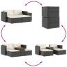 5 Piece Garden Sofa Set with Cushions - Black Poly Rattan