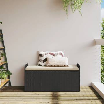 Black Storage Bench with Cushion - 115x51 cm Outdoor Storage