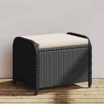 Garden Stool with Cushion - Black Poly Rattan - 58x46x46 cm