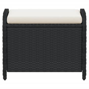 Garden Stool with Cushion - Black Poly Rattan - 58x46x46 cm